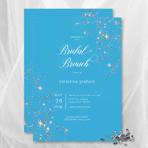 Invitación Brunch Bridal de diamantes de Glam Azul y Blanco M