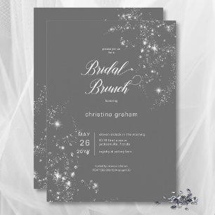 Invitación Brunch Bridal de diamantes de Glam Gris y Blanco M