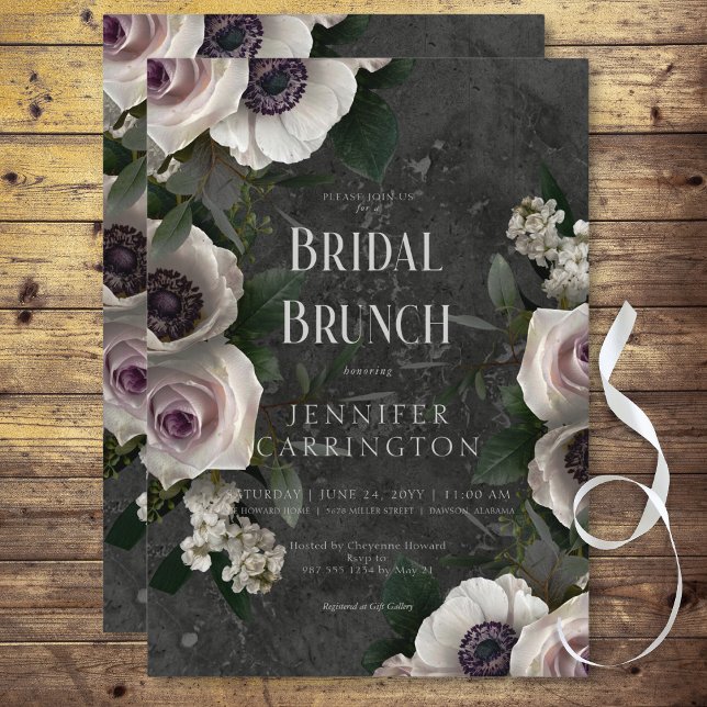 Invitación Brunch Bridal Elegante Floral Moderno De Carbón Os (Dark Charcoal Elegant Floral Modern Bridal Brunch Invitation)