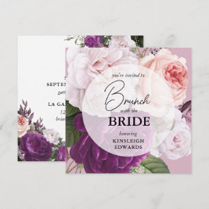 Invitación Brunch Bridal Elegante Rosas Florales Vintage Mauv