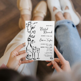 Invitación Brunch Bridal Francés De Doodle De Mano Dibujado