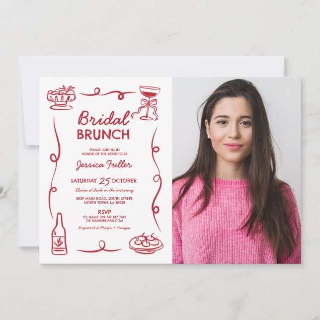 Invitación Brunch Bridal Mano caprichosa fotografía francés (Anverso)