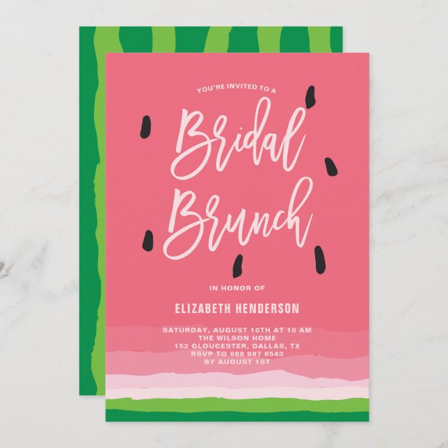 Invitación Brunch Bridal Moderno de Gradiente de sandía (Anverso / Reverso)