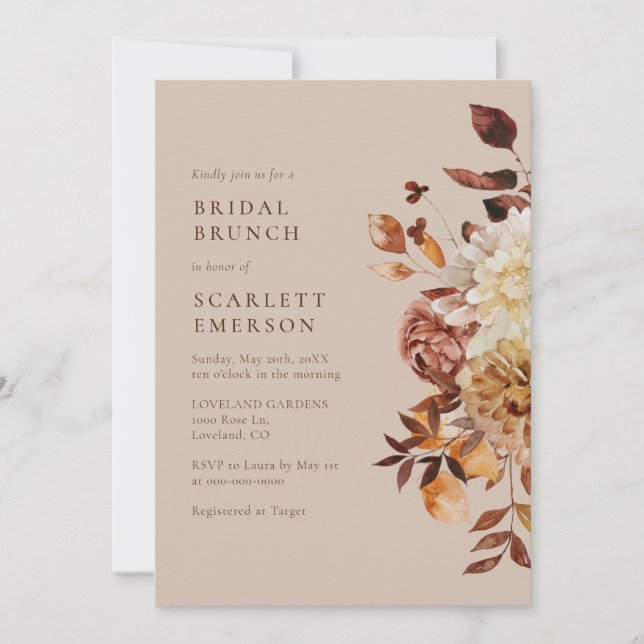 Invitación Brunch Bridal Moderno Elegante Caída (Anverso)