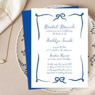 Invitación Brunch Bridal Moderno Francés Azul Cinta de mano d