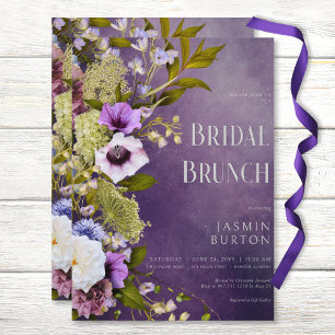 Invitación Brunch Bridal Moderno Morado Oscuro y Floral Sage