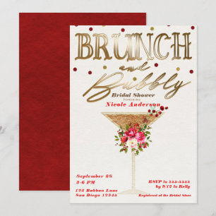 Invitación Brunch & Bubbly Abridor Rojo Dorado para Desayuno 