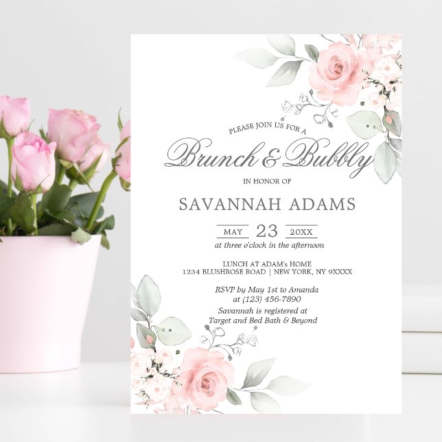Invitación BRUNCH & BUBBLY acuarela Pink Rose Budget Bridal (Subido por el creador)