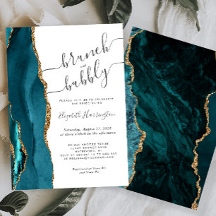 Invitación Brunch & Bubbly Aglomerado Teal Desayuno Nupcial