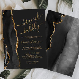 Invitación Brunch & Bubbly Black Gold Agate Bridal Shower