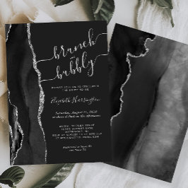Invitación Brunch & Bubbly Black Silver Agate Bridal Shower