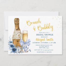 Invitación BRUNCH & BUBBLY Blue Floral Bridal Shower