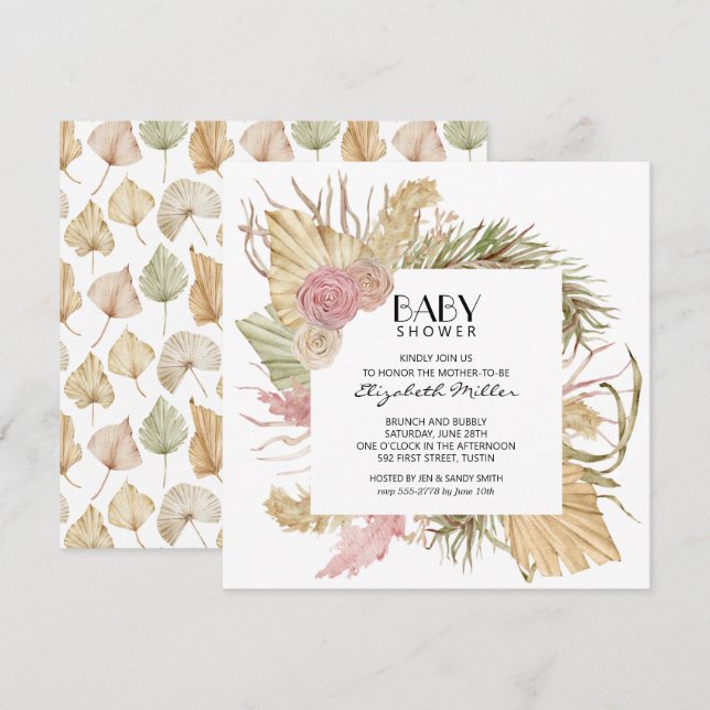 Invitación Brunch Bubbly Boho deja Baby Shower (Anverso / Reverso)
