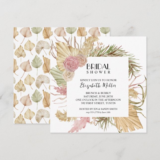 Invitación Brunch Bubbly Boho deja ducha de novia (Anverso / Reverso)