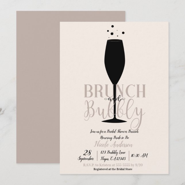 Invitación Brunch Bubbly Bridal Brunch de Vidrio de Champagne (Anverso / Reverso)