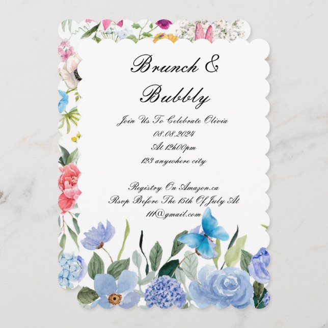 INVITACIÓN BRUNCH & BUBBLY BRIDAL DE DUCHA (Anverso / Reverso)