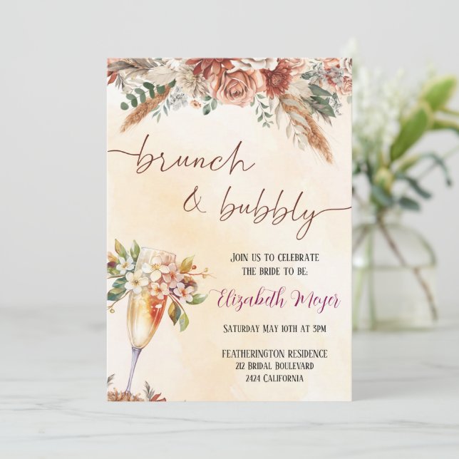 Invitación 🍾 Brunch & Bubbly Bridal Shower 🌸 (Anverso de pie)