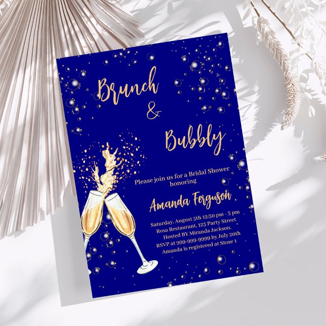 Invitación Brunch Bubbly Bridal Shower azul marino animacione (Subido por el creador)
