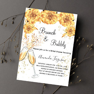 Invitación Brunch Bubbly Bridal Shower burbujas de oro