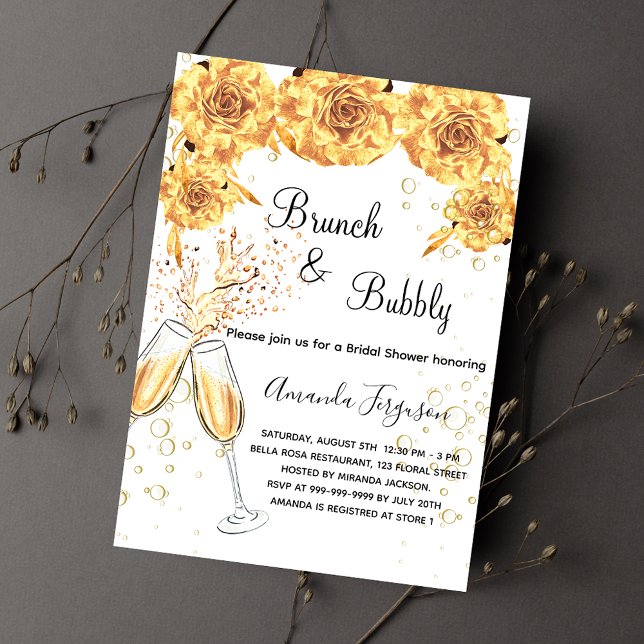 Invitación Brunch Bubbly Bridal Shower burbujas de oro (Subido por el creador)