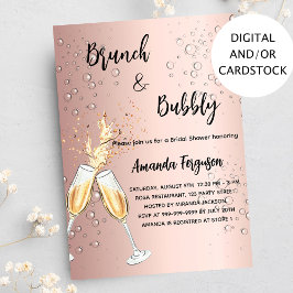 Invitación Brunch Bubbly Bridal Shower burbujas de oro rosa