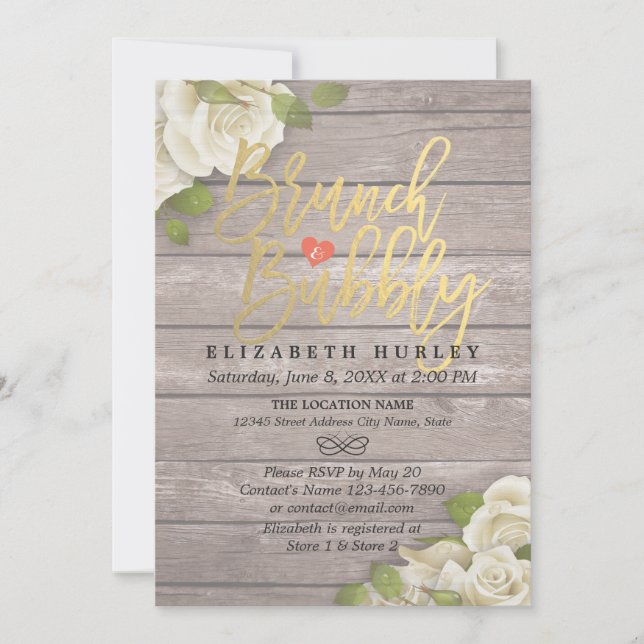 Invitación Brunch Bubbly Bridal Shower Floral String Luces (Anverso)