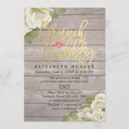 Invitación Brunch Bubbly Bridal Shower Floral String Luces
