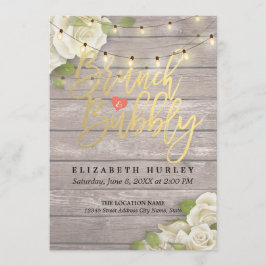 Invitación Brunch Bubbly Bridal Shower Floral String Luces