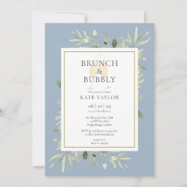 Invitación Brunch Bubbly Bridal Shower Greenery Blue