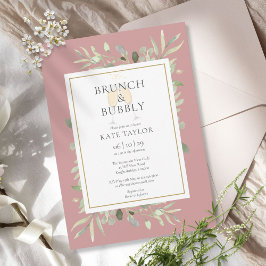 Invitación Brunch Bubbly Bridal Shower Greenery Dusty Rosa