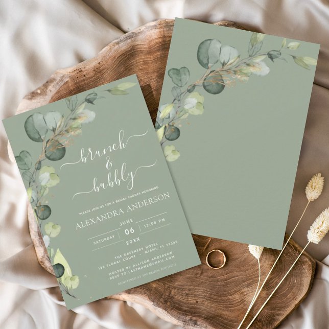 Invitación Brunch & Bubbly Bridal Shower Greenery Eucalyptus (Subido por el creador)