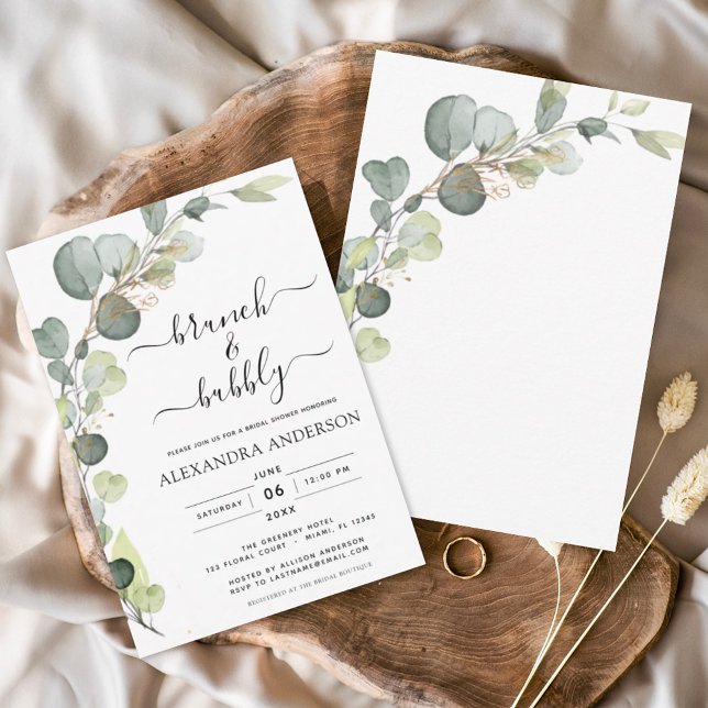 Invitación Brunch & Bubbly Bridal Shower Greenery Eucalyptus (Subido por el creador)