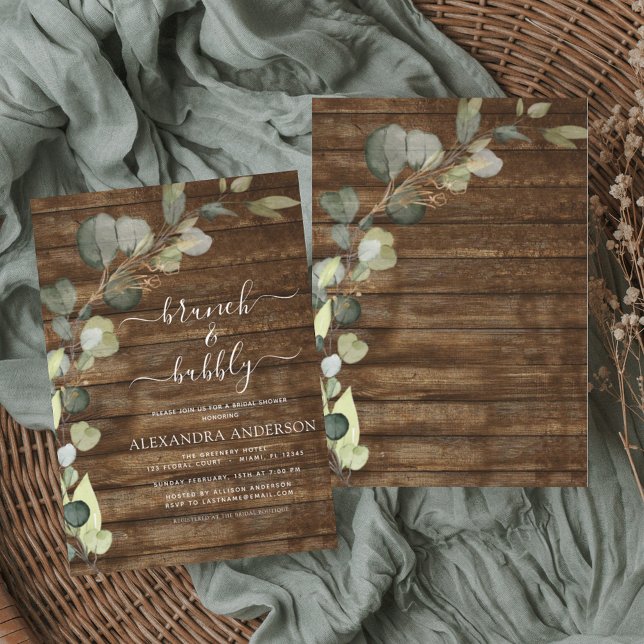 Invitación Brunch & Bubbly Bridal Shower Greenery Eucalyptus (Subido por el creador)