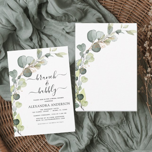 Invitación Brunch & Bubbly Bridal Shower Greenery Eucalyptus (Subido por el creador)