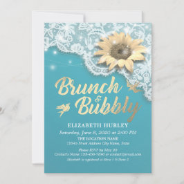 Invitación Brunch Bubbly Bridal Shower Lace Sunflower Luces