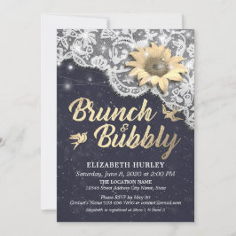 Invitación Brunch Bubbly Bridal Shower Lace Sunflower Luces