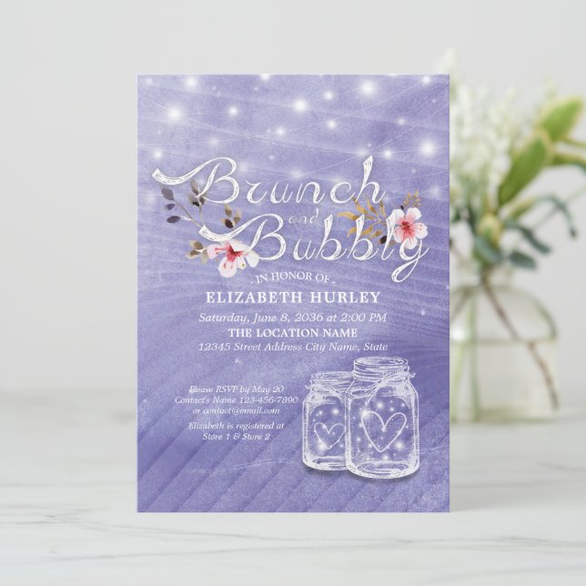 Invitación Brunch Bubbly Bridal Shower Mason Jar String Light (Anverso de pie)