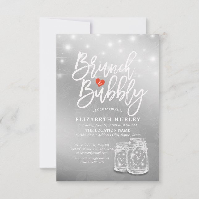 Invitación Brunch Bubbly Bridal Shower Mason Jar String Light (Anverso)