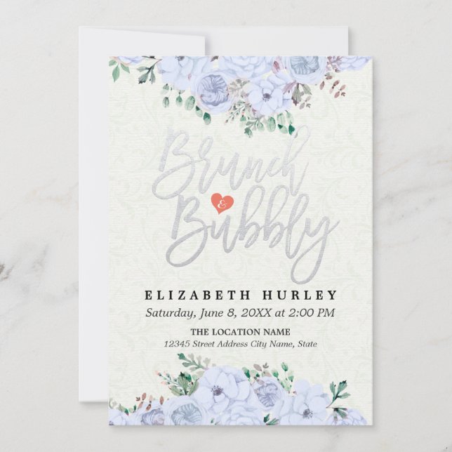 Invitación Brunch Bubbly Bridal Shower Moda Watercolor Floral (Anverso)
