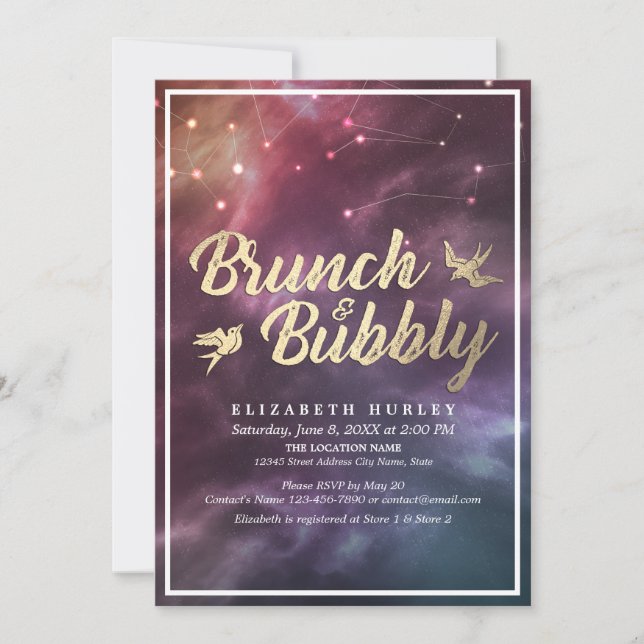 Invitación Brunch Bubbly Bridal Shower Night Stars Sky Galaxy (Anverso)