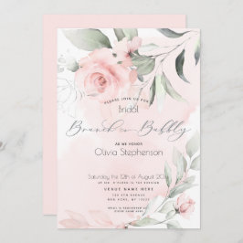 Invitación Brunch Bubbly Bridal Shower Pale Pink Floral