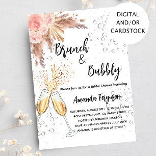 Invitación Brunch Bubbly Bridal Shower pampas pampa rubia