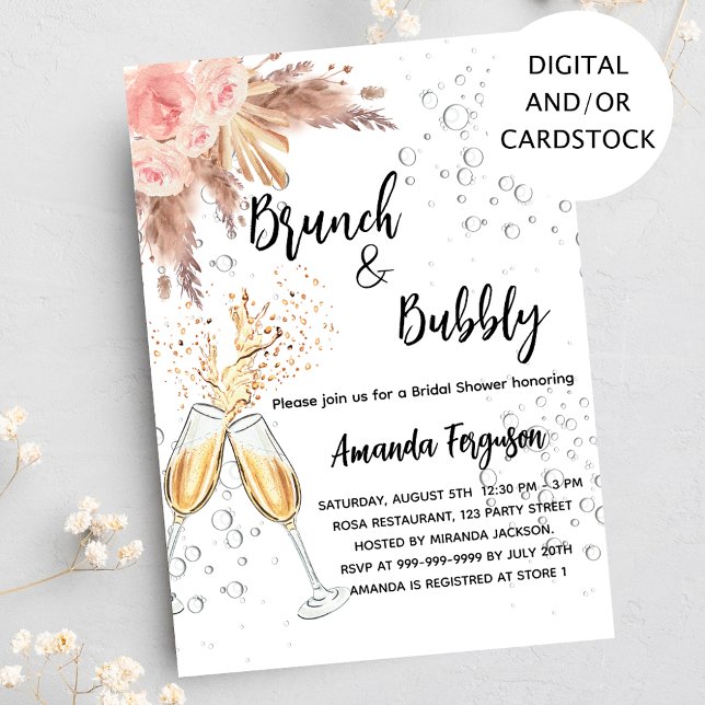 Invitación Brunch Bubbly Bridal Shower pampas pampa rubia (Subido por el creador)