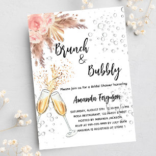 Invitación Brunch Bubbly Bridal Shower pampas ruidoso lujo