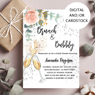 Invitación Brunch Bubbly Bridal Shower rosa de oro floral
