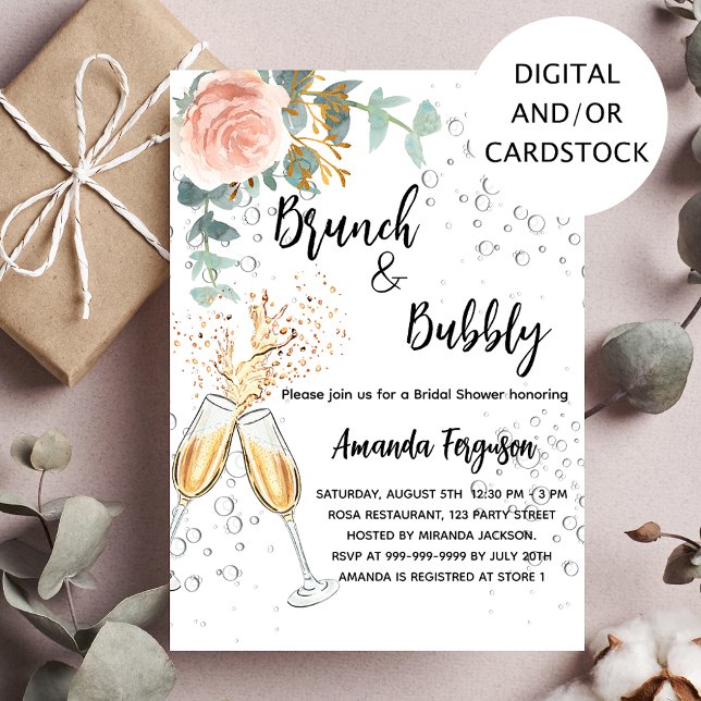 Invitación Brunch Bubbly Bridal Shower rosa de oro floral (Subido por el creador)