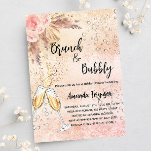 Invitación Brunch Bubbly Bridal Shower rosa pampas lujo