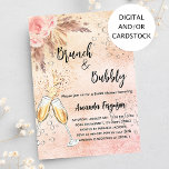 Invitación Brunch Bubbly Bridal Shower rosa pampas pasto<br><div class="desc">Una invitación moderna, elegante y glamurosa para un brunch Bubbly Bridal Shower. Oro rústico subió, fondo de gradiente rosa rubí con burbujas, un par de flautas, vasos, rosas rosa rubor y pasto pampas. El nombre está escrito con una escritura de estilo con letras a mano moderna. Personalice y agregue los...</div>