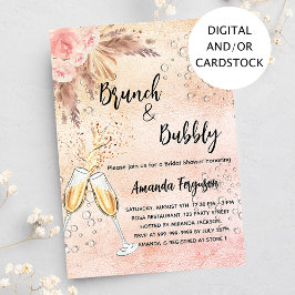 Invitación Brunch Bubbly Bridal Shower rosa pampas pasto