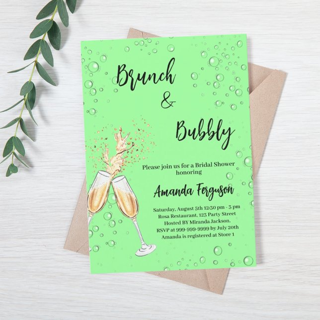 Invitación Brunch Bubbly Bridal Shower se anima a menta verde (Subido por el creador)